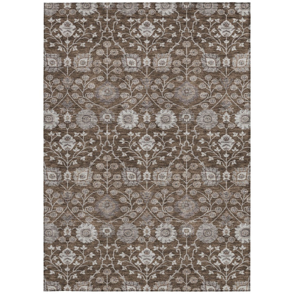 Homeroots 3' Stylish Black Brown Beige Floral Washable Area Rug For Indoor And Outdoor Spaces, Durable Design 9' X 12' Polyester 605423