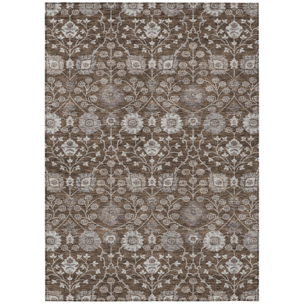 HomeRoots 9' Chocolate Beige and Gray Floral Washable Area Rug – Durable, Stylish for Indoor & Outdoor Use 605423