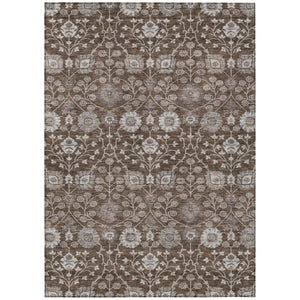 HomeRoots 9' Chocolate Beige and Gray Floral Washable Area Rug – Durable, Stylish for Indoor & Outdoor Use 605423