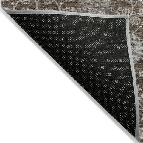 Homeroots 3' Stylish Black Brown Beige Floral Washable Area Rug For Indoor And Outdoor Spaces, Durable Design 9' X 12' Polyester 605423