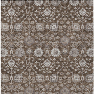 Homeroots 3' Stylish Black Brown Beige Floral Washable Area Rug For Indoor And Outdoor Spaces, Durable Design 9' X 12' Polyester 605423