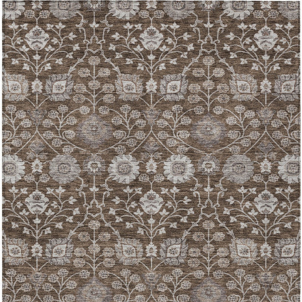 Homeroots 3' Stylish Black Brown Beige Floral Washable Area Rug For Indoor And Outdoor Spaces, Durable Design 9' X 12' Polyester 605423