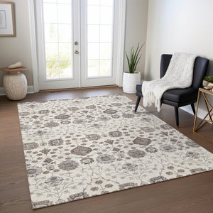 Homeroots 3' Stylish Black Brown Beige Floral Washable Area Rug For Indoor And Outdoor Spaces, Durable Design 3' X 5' Polyester 605425