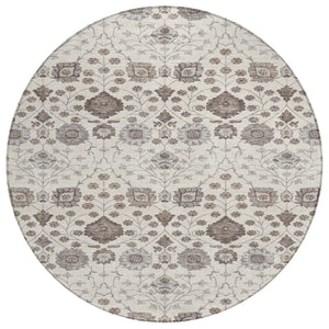 HomeRoots 5' Durable Floral Area Rug in Ivory, Brown & Gray – Perfect for Indoor & Outdoor Spaces, Washable! 8' Round 605427