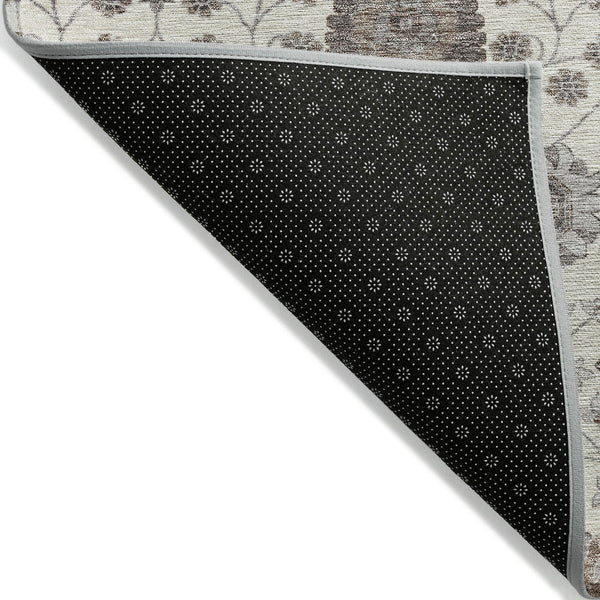 Homeroots 3' Stylish Black Brown Beige Floral Washable Area Rug For Indoor And Outdoor Spaces, Durable Design 8' Round Polyester 605427