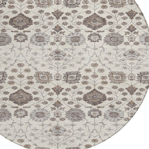 Homeroots 3' Stylish Black Brown Beige Floral Washable Area Rug For Indoor And Outdoor Spaces, Durable Design 8' Round Polyester 605427