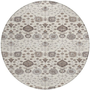 Homeroots 3' Stylish Black Brown Beige Floral Washable Area Rug For Indoor And Outdoor Spaces, Durable Design 8' Round Polyester 605427