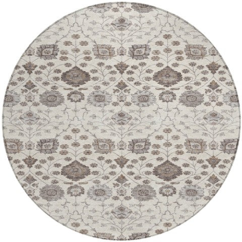 Homeroots 3' Stylish Black Brown Beige Floral Washable Area Rug For Indoor And Outdoor Spaces, Durable Design 8' Round Polyester 605427