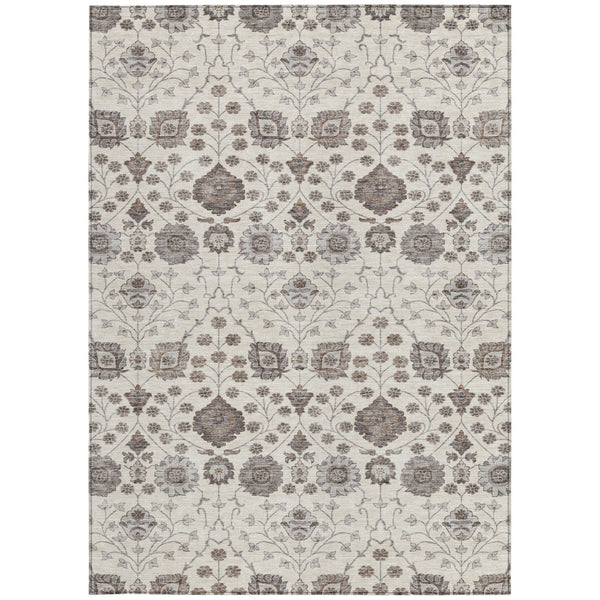 Homeroots 3' Stylish Black Brown Beige Floral Washable Area Rug For Indoor And Outdoor Spaces, Durable Design 8' X 10' Polyester 605428