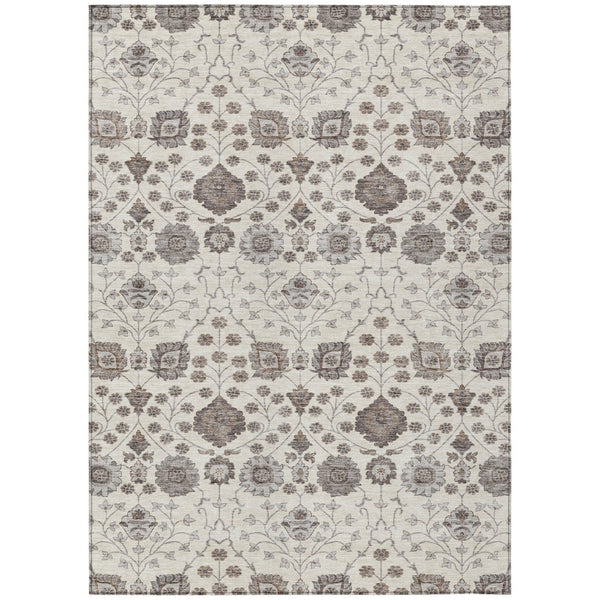 HomeRoots 5' Durable Floral Area Rug in Ivory, Brown & Gray – Perfect for Indoor & Outdoor Spaces, Washable! 8' X 10' 605428