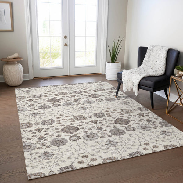 Homeroots 3' Stylish Black Brown Beige Floral Washable Area Rug For Indoor And Outdoor Spaces, Durable Design 8' X 10' Polyester 605428