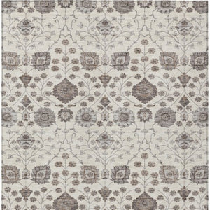 Homeroots 3' Stylish Black Brown Beige Floral Washable Area Rug For Indoor And Outdoor Spaces, Durable Design 10' X 14' Polyester 605430