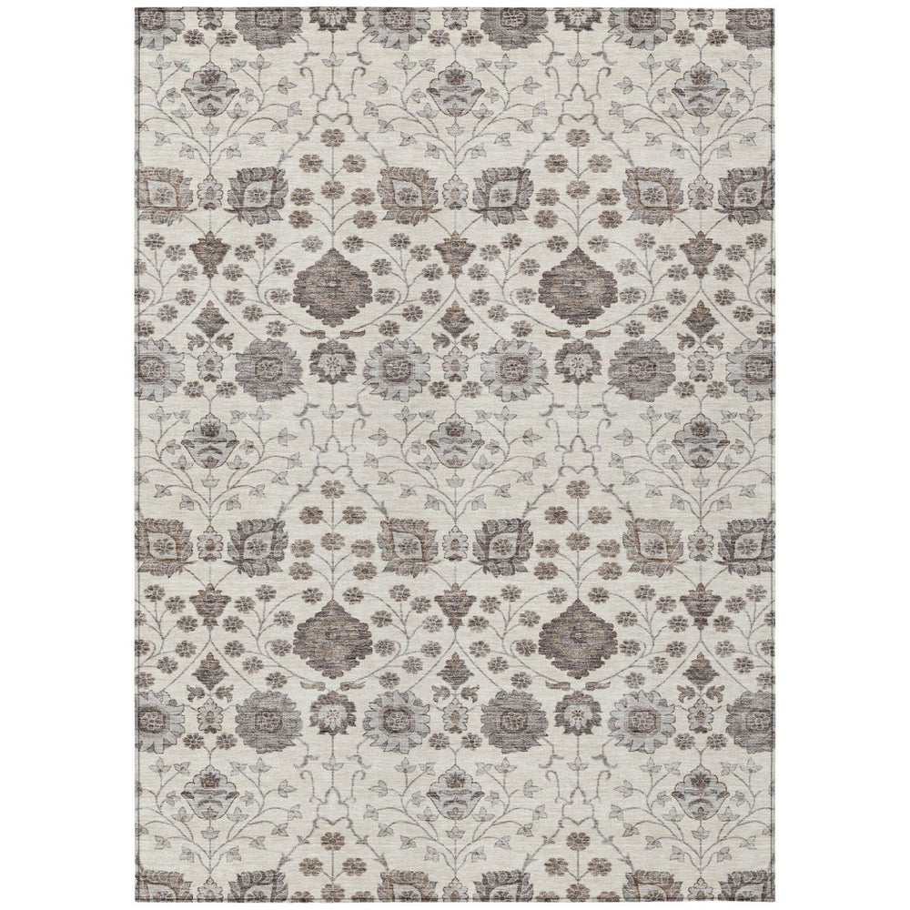HomeRoots 5' Durable Floral Area Rug in Ivory, Brown & Gray – Perfect for Indoor & Outdoor Spaces, Washable! 10' X 14' 605430