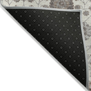 Homeroots 3' Stylish Black Brown Beige Floral Washable Area Rug For Indoor And Outdoor Spaces, Durable Design 10' X 14' Polyester 605430