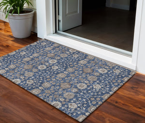 Homeroots 3' Stylish Black Brown Beige Floral Washable Area Rug For Indoor And Outdoor Spaces, Durable Design 3' X 5' Polyester 605431