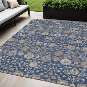 Homeroots 3' Stylish Black Brown Beige Floral Washable Area Rug For Indoor And Outdoor Spaces, Durable Design 5' X 8' Polyester 605432