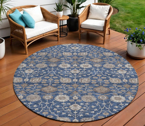 Homeroots 3' Stylish Black Brown Beige Floral Washable Area Rug For Indoor And Outdoor Spaces, Durable Design 8' Round Polyester 605433
