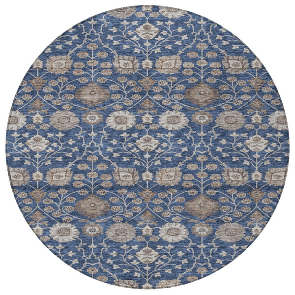 Homeroots 3' Stylish Black Brown Beige Floral Washable Area Rug For Indoor And Outdoor Spaces, Durable Design 8' Round Polyester 605433