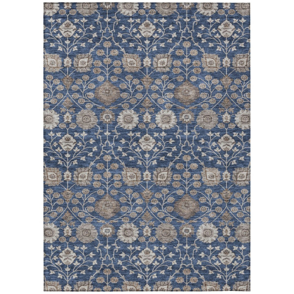 HomeRoots 9' X 12' Floral Washable Area Rug – Navy, Brown & Beige Perfect for Indoor/Outdoor Elegance & Durability 605435