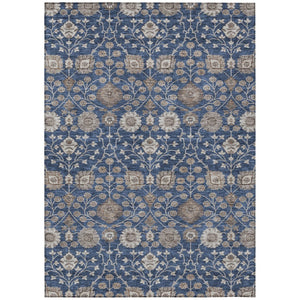 HomeRoots 9' X 12' Floral Washable Area Rug – Navy, Brown & Beige Perfect for Indoor/Outdoor Elegance & Durability 605435