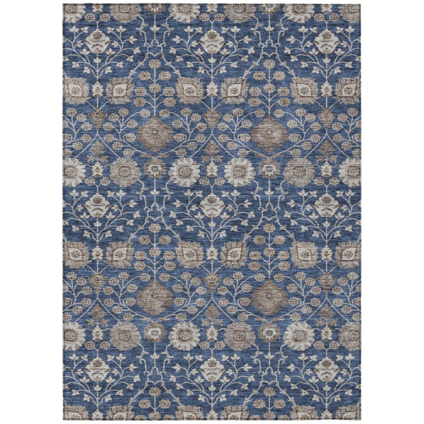 HomeRoots 9' X 12' Floral Washable Area Rug – Navy, Brown & Beige Perfect for Indoor/Outdoor Elegance & Durability 605435