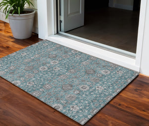 Homeroots 3' Stylish Black Brown Beige Floral Washable Area Rug For Indoor And Outdoor Spaces, Durable Design 3' X 5' Polyester 605437