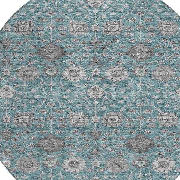 Homeroots 3' Stylish Black Brown Beige Floral Washable Area Rug For Indoor And Outdoor Spaces, Durable Design 8' Round Polyester 605439