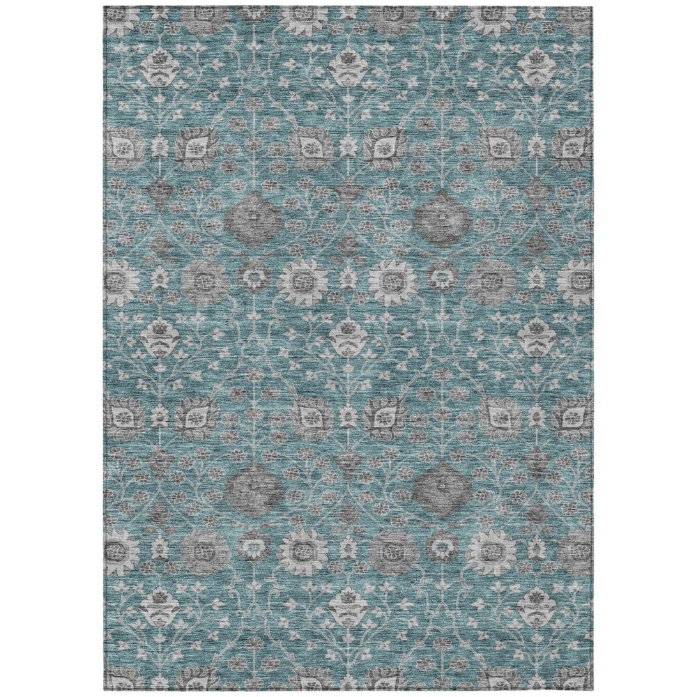 HomeRoots 9' X 12' Vibrant Teal, Gray & Charcoal Floral Washable Area Rug for Stylish Indoor & Outdoor Spaces 605441