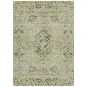 Homeroots 3' Floral Washable Area Rug In Artichoke Green, Brown, And Beige For Indoor Or Outdoor Spaces 3' X 5' Polyester 605443