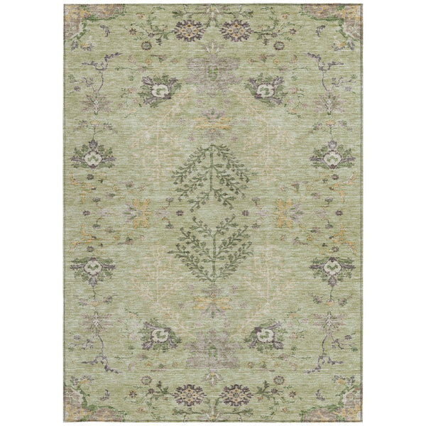 Homeroots 3' Floral Washable Area Rug In Artichoke Green, Brown, And Beige For Indoor Or Outdoor Spaces 3' X 5' Polyester 605443