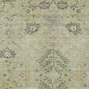 Homeroots 3' Floral Washable Area Rug In Artichoke Green, Brown, And Beige For Indoor Or Outdoor Spaces 3' X 5' Polyester 605443