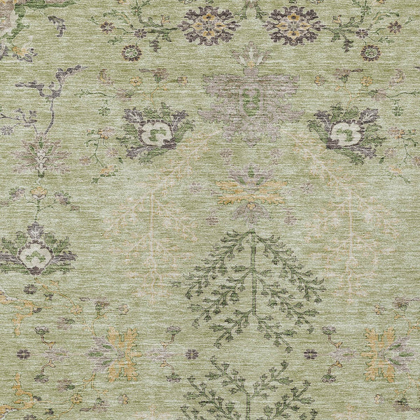 Homeroots 3' Floral Washable Area Rug In Artichoke Green, Brown, And Beige For Indoor Or Outdoor Spaces 3' X 5' Polyester 605443