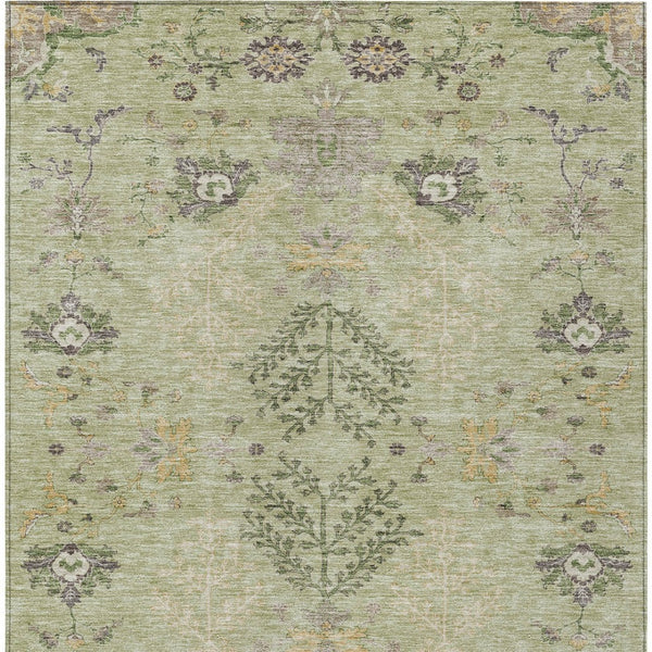Homeroots 3' Floral Washable Area Rug In Artichoke Green, Brown, And Beige For Indoor Or Outdoor Spaces 5' X 8' Polyester 605444
