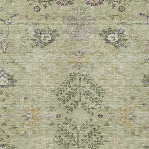 Homeroots 3' Floral Washable Area Rug In Artichoke Green, Brown, And Beige For Indoor Or Outdoor Spaces 5' X 8' Polyester 605444