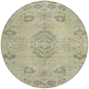 Homeroots 3' Floral Washable Area Rug In Artichoke Green, Brown, And Beige For Indoor Or Outdoor Spaces 8' Round Polyester 605445
