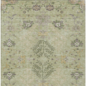 Homeroots 3' Floral Washable Area Rug In Artichoke Green, Brown, And Beige For Indoor Or Outdoor Spaces 8' X 10' Polyester 605446