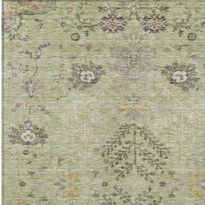 Homeroots 3' Floral Washable Area Rug In Artichoke Green, Brown, And Beige For Indoor Or Outdoor Spaces 8' X 10' Polyester 605446