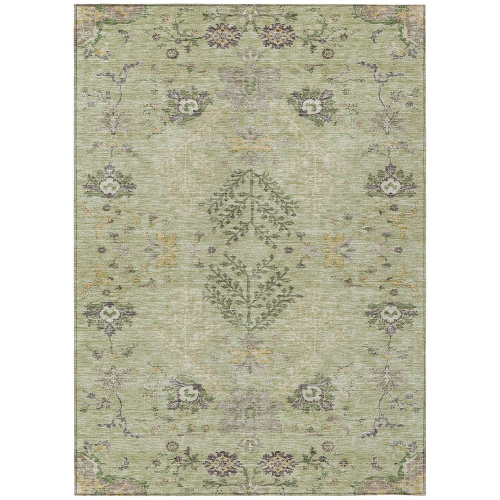 HomeRoots 9' X 12' Floral Area Rug in Artichoke Green, Brown & Beige - Washable, Durable for Indoor & Outdoor Use 605447