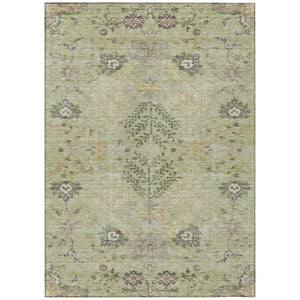 HomeRoots 9' X 12' Floral Area Rug in Artichoke Green, Brown & Beige - Washable, Durable for Indoor & Outdoor Use 605447