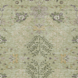 Homeroots 3' Floral Washable Area Rug In Artichoke Green, Brown, And Beige For Indoor Or Outdoor Spaces 9' X 12' Polyester 605447