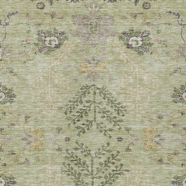Homeroots 3' Floral Washable Area Rug In Artichoke Green, Brown, And Beige For Indoor Or Outdoor Spaces 9' X 12' Polyester 605447
