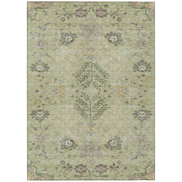 HomeRoots 5' Durable Floral Area Rug in Artichoke Green, Brown & Beige for Indoor and Outdoor Spaces 10' X 14' 605448