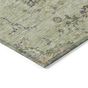Homeroots 3' Floral Washable Area Rug In Artichoke Green, Brown, And Beige For Indoor Or Outdoor Spaces 10' X 14' Polyester 605448