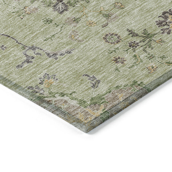 Homeroots 3' Floral Washable Area Rug In Artichoke Green, Brown, And Beige For Indoor Or Outdoor Spaces 10' X 14' Polyester 605448
