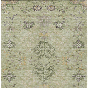 Homeroots 3' Floral Washable Area Rug In Artichoke Green, Brown, And Beige For Indoor Or Outdoor Spaces 10' X 14' Polyester 605448