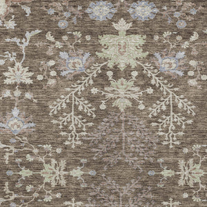 Homeroots 3' Floral Washable Area Rug In Artichoke Green, Brown, And Beige For Indoor Or Outdoor Spaces 3' X 5' Polyester 605449