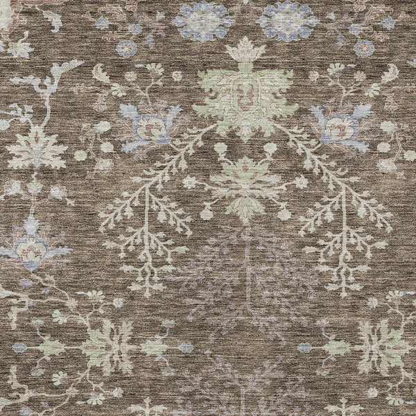 Homeroots 3' Floral Washable Area Rug In Artichoke Green, Brown, And Beige For Indoor Or Outdoor Spaces 3' X 5' Polyester 605449