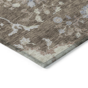 Homeroots 3' Floral Washable Area Rug In Artichoke Green, Brown, And Beige For Indoor Or Outdoor Spaces 5' X 8' Polyester 605450
