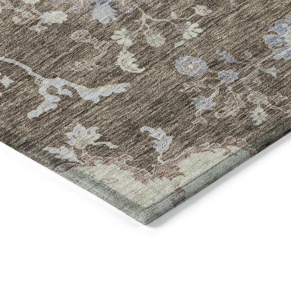 Homeroots 3' Floral Washable Area Rug In Artichoke Green, Brown, And Beige For Indoor Or Outdoor Spaces 5' X 8' Polyester 605450