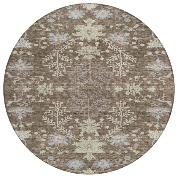 HomeRoots 5' Timeless Floral Indoor Outdoor Area Rug – Durable, Washable, Stain-Resistant Design for Any Space 8' Round 605451